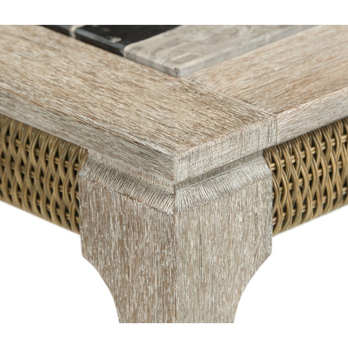 Rectangular Navajo Sand & Rattan Coffee Table with a Black Marble Top