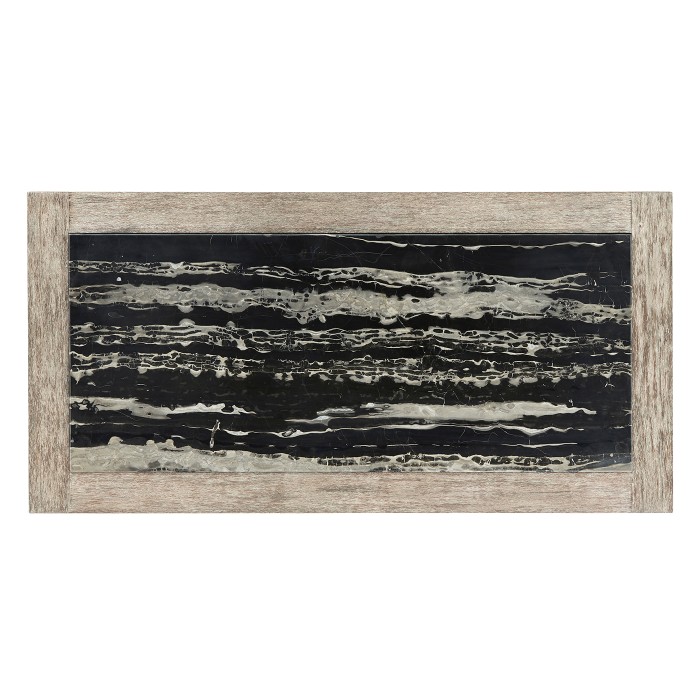 Rectangular Navajo Sand & Rattan Coffee Table with a Black Marble Top