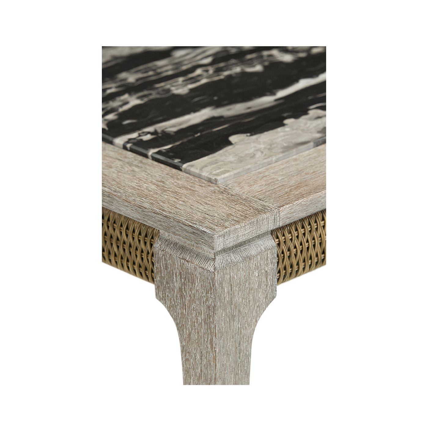 Rectangular Navajo Sand & Rattan Coffee Table with a Black Marble Top