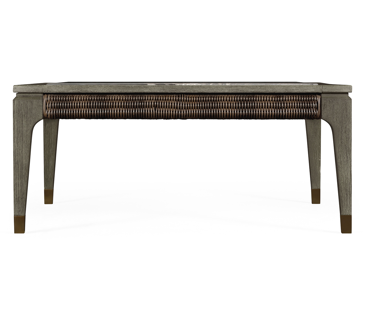 Square Grey & Rattan Coffee Table with a Black Marble Top