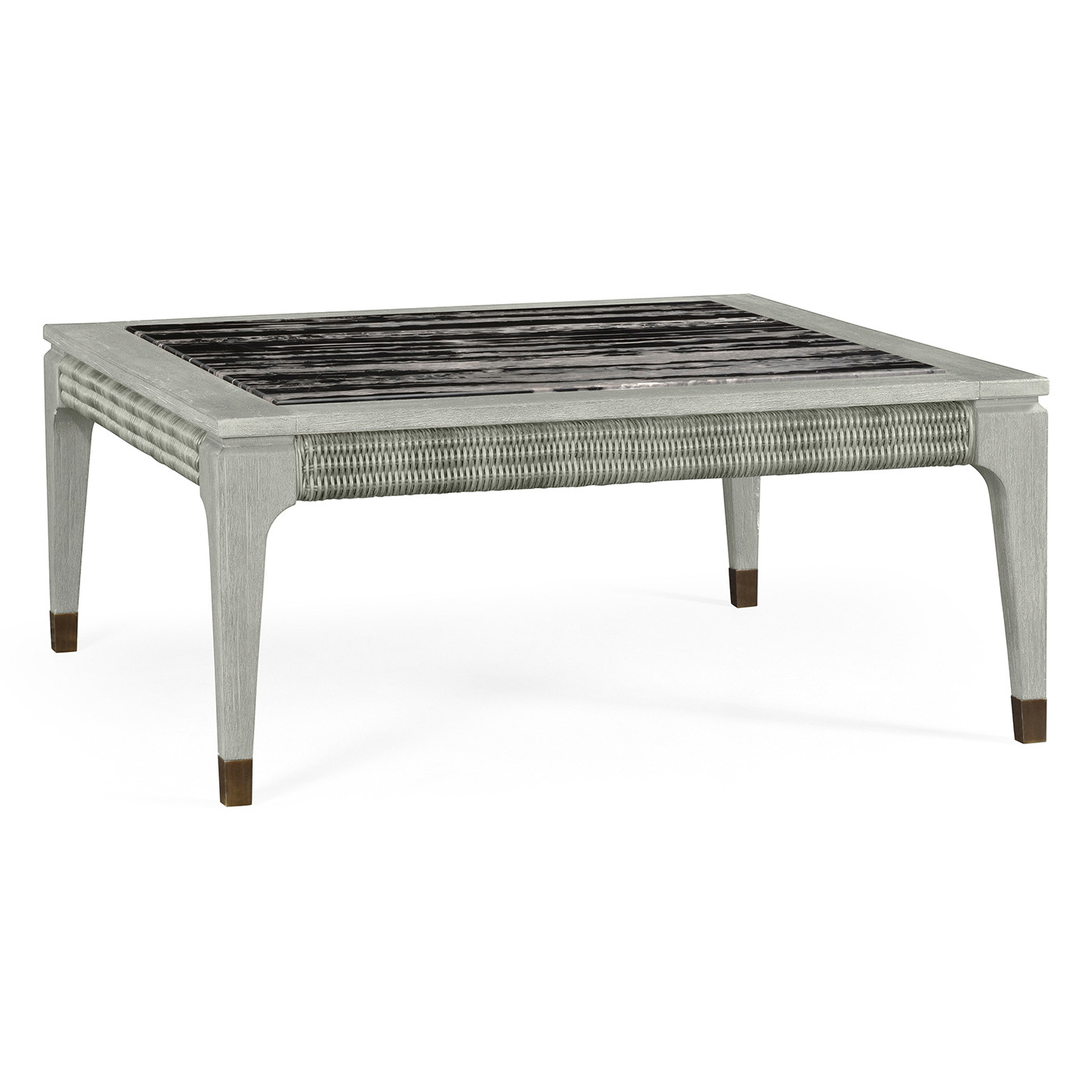 Square Cloudy Grey & Rattan Coffee Table with a Black Marble Top