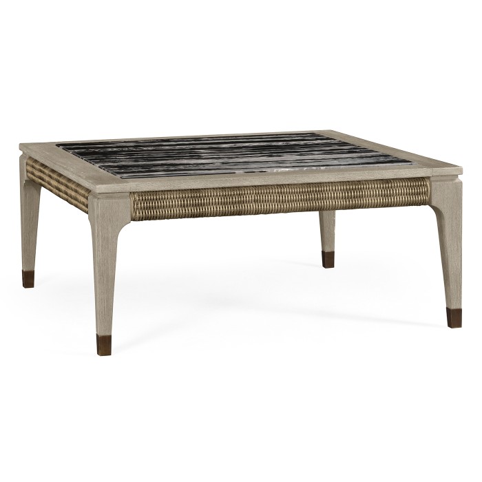 Square Navajo Sand & Rattan Coffee Table with a Black Marble Top