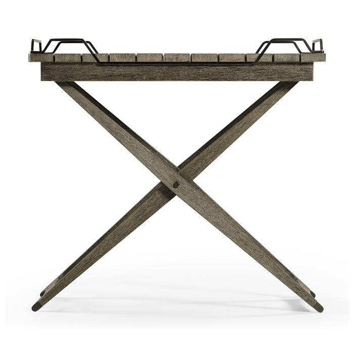Rectangular Folding Grey & Antique Brass Tray Console Table