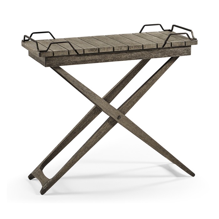 Rectangular Folding Grey & Antique Brass Tray Console Table