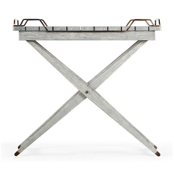 Rectangular Folding Cloudy Grey & Antique Brass Tray Console Table
