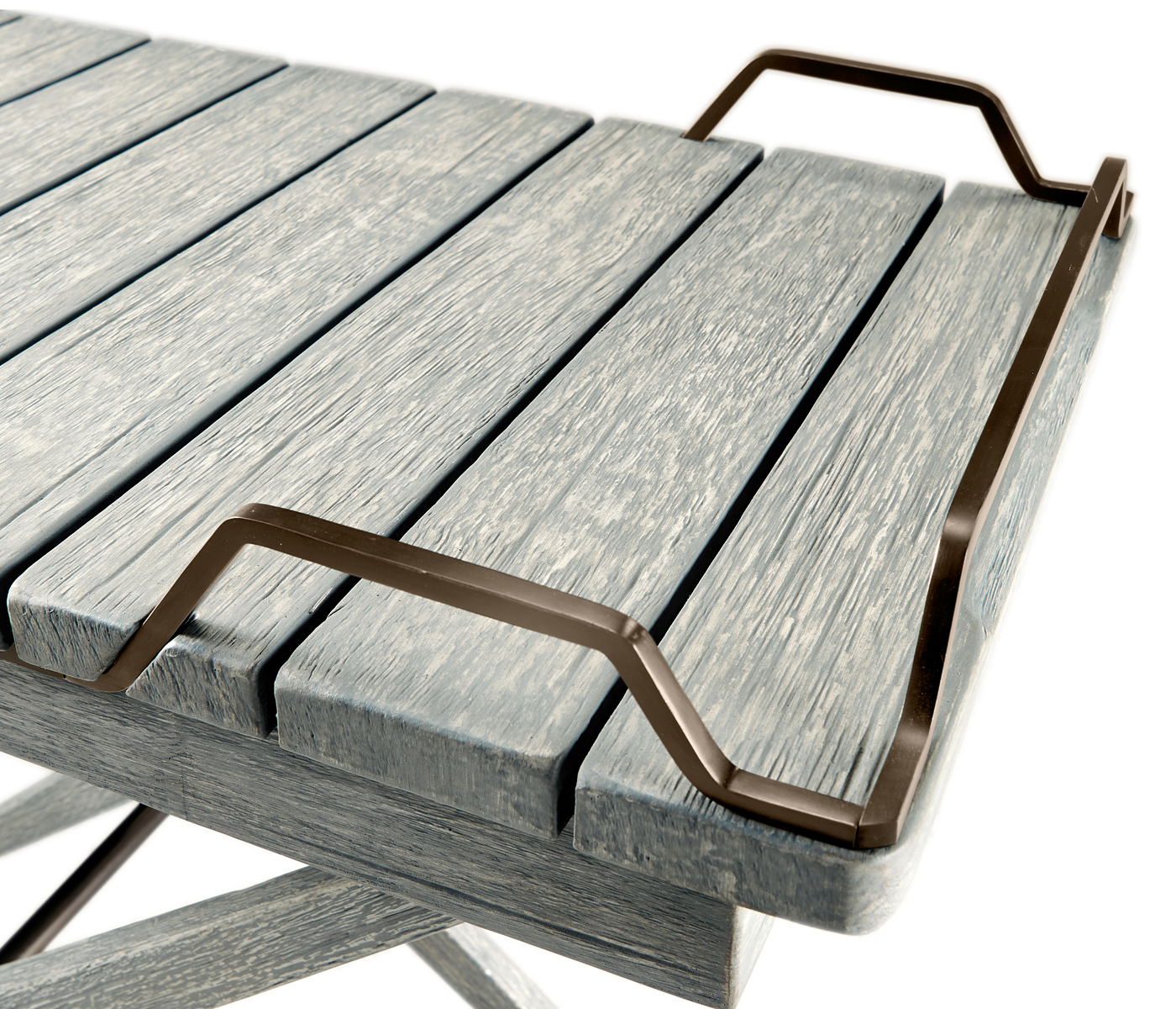 Rectangular Folding Cloudy Grey & Antique Brass Tray Console Table