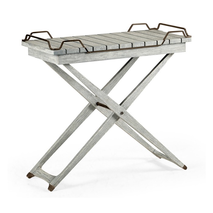 Rectangular Folding Cloudy Grey & Antique Brass Tray Console Table