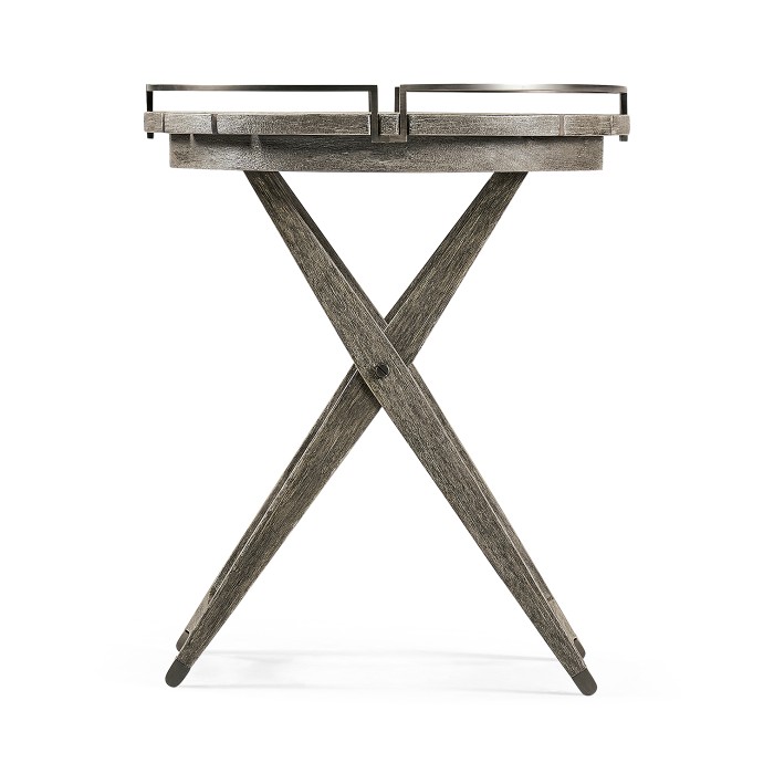 Round Folding Grey & Antique Brass Tray End Table