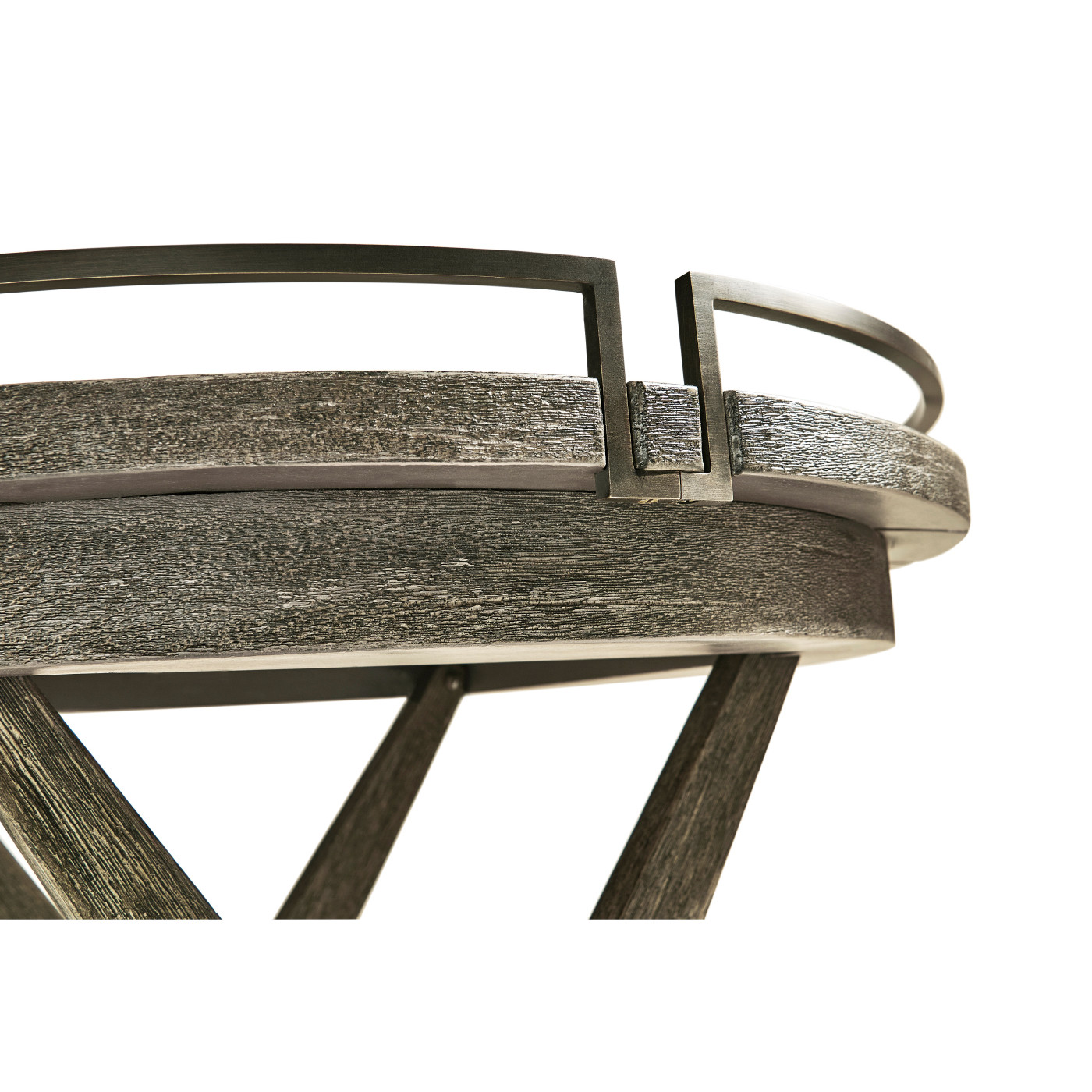 Round Folding Grey & Antique Brass Tray End Table