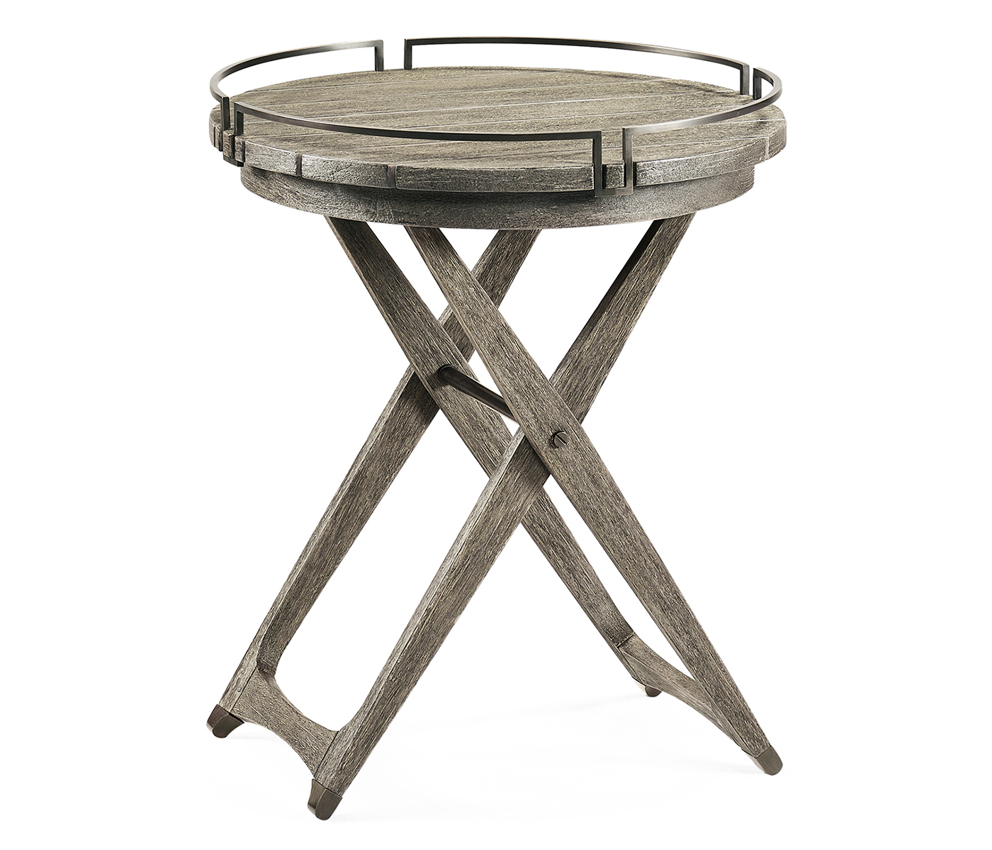 Round Folding Grey & Antique Brass Tray End Table