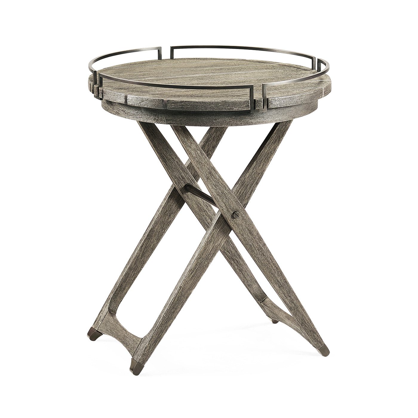 Round Folding Grey & Antique Brass Tray End Table