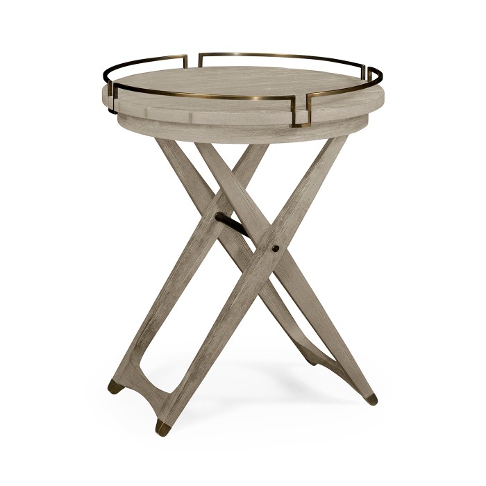 Round Folding Navajo Sand & Antique Brass Tray End Table