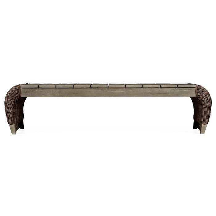 Rectangular Grey & Rattan Cocktail Table with Curved Ends