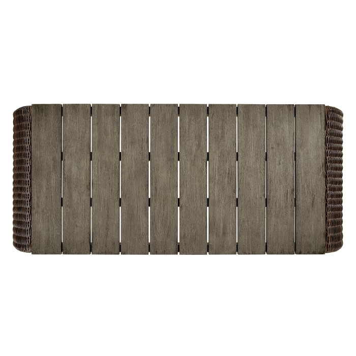 Rectangular Grey & Rattan Cocktail Table with Curved Ends