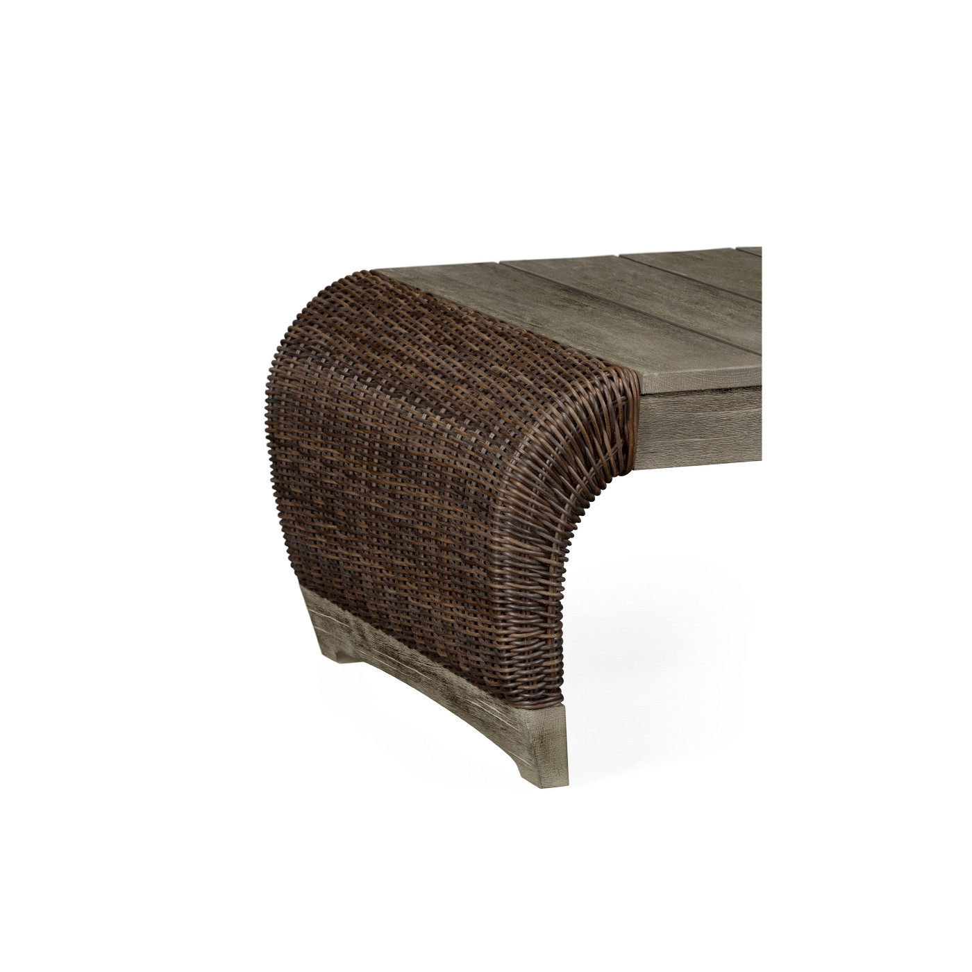 Rectangular Grey & Rattan Cocktail Table with Curved Ends