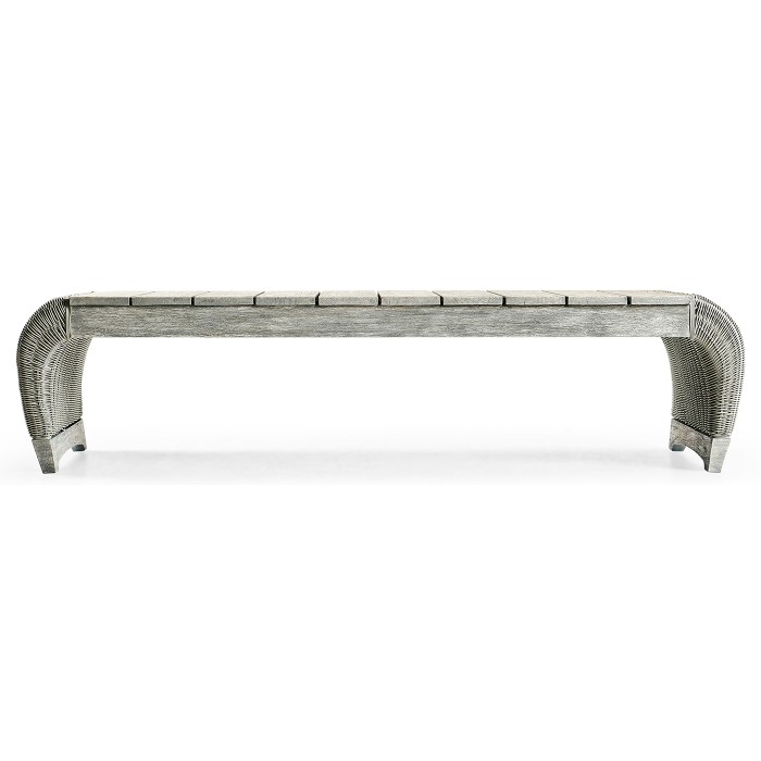 Rectangular Cloudy Grey & Rattan Cocktail Table with Curved Ends