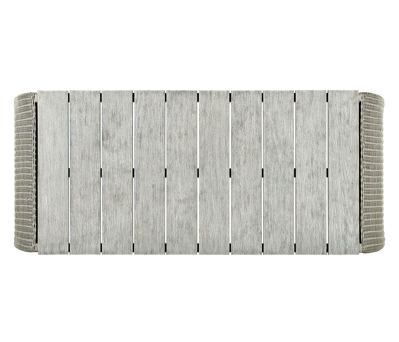 Rectangular Cloudy Grey & Rattan Cocktail Table with Curved Ends