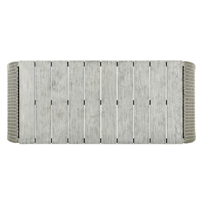 Rectangular Cloudy Grey & Rattan Cocktail Table with Curved Ends