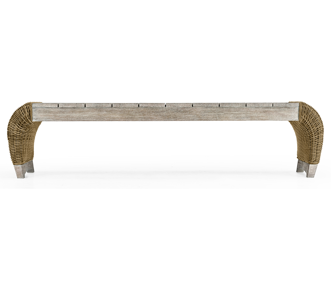 Rectangular Navajo Sand & Rattan Cocktail Table with Curved Ends