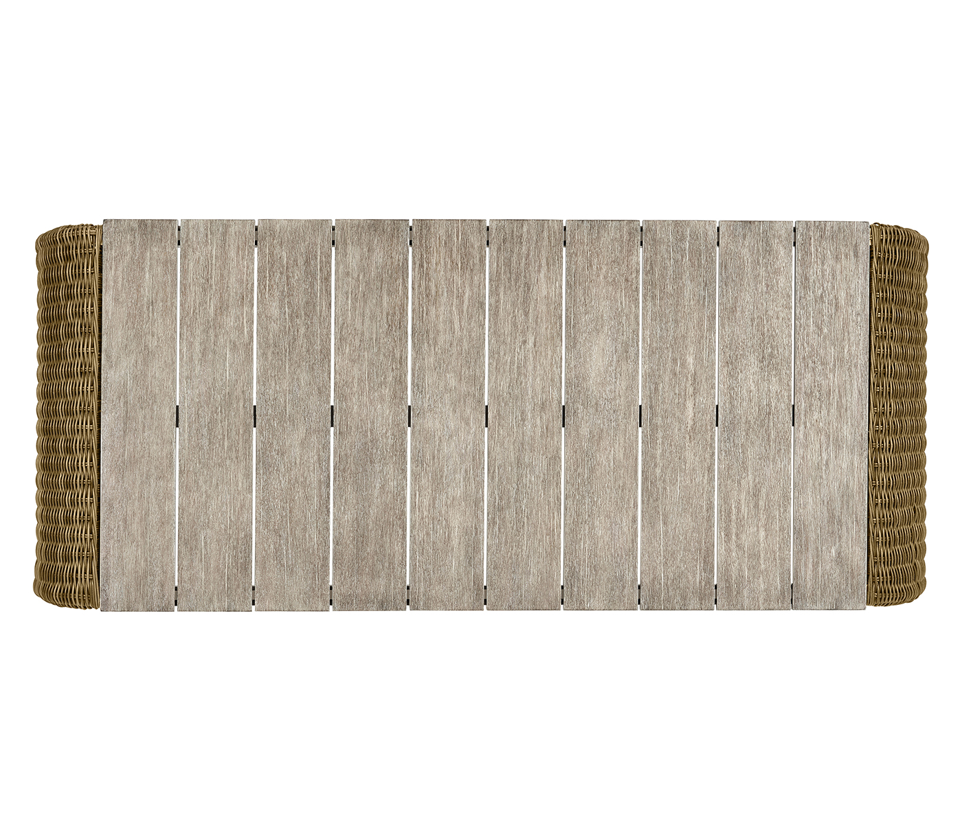 Rectangular Navajo Sand & Rattan Cocktail Table with Curved Ends