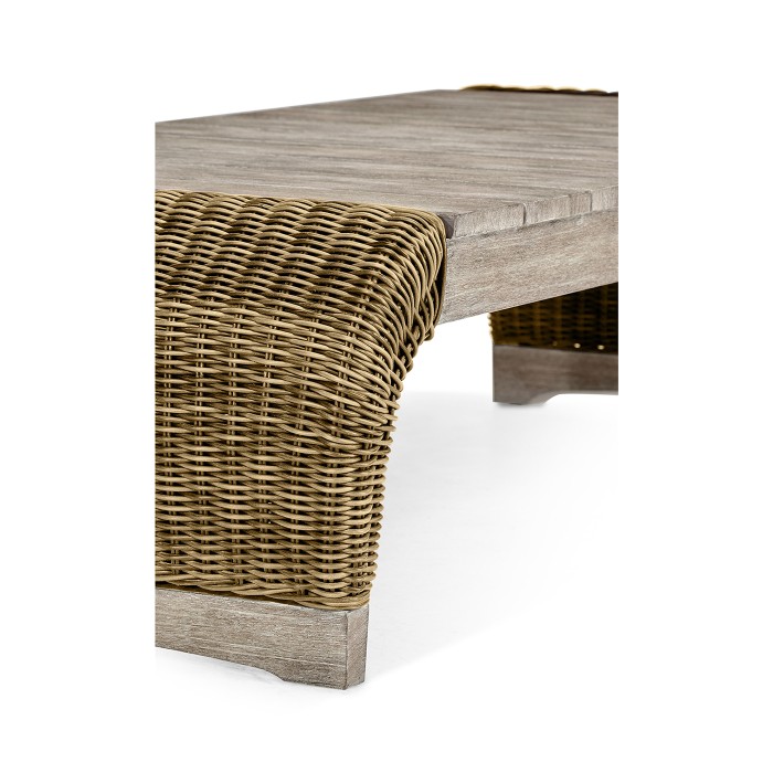Rectangular Navajo Sand & Rattan Cocktail Table with Curved Ends