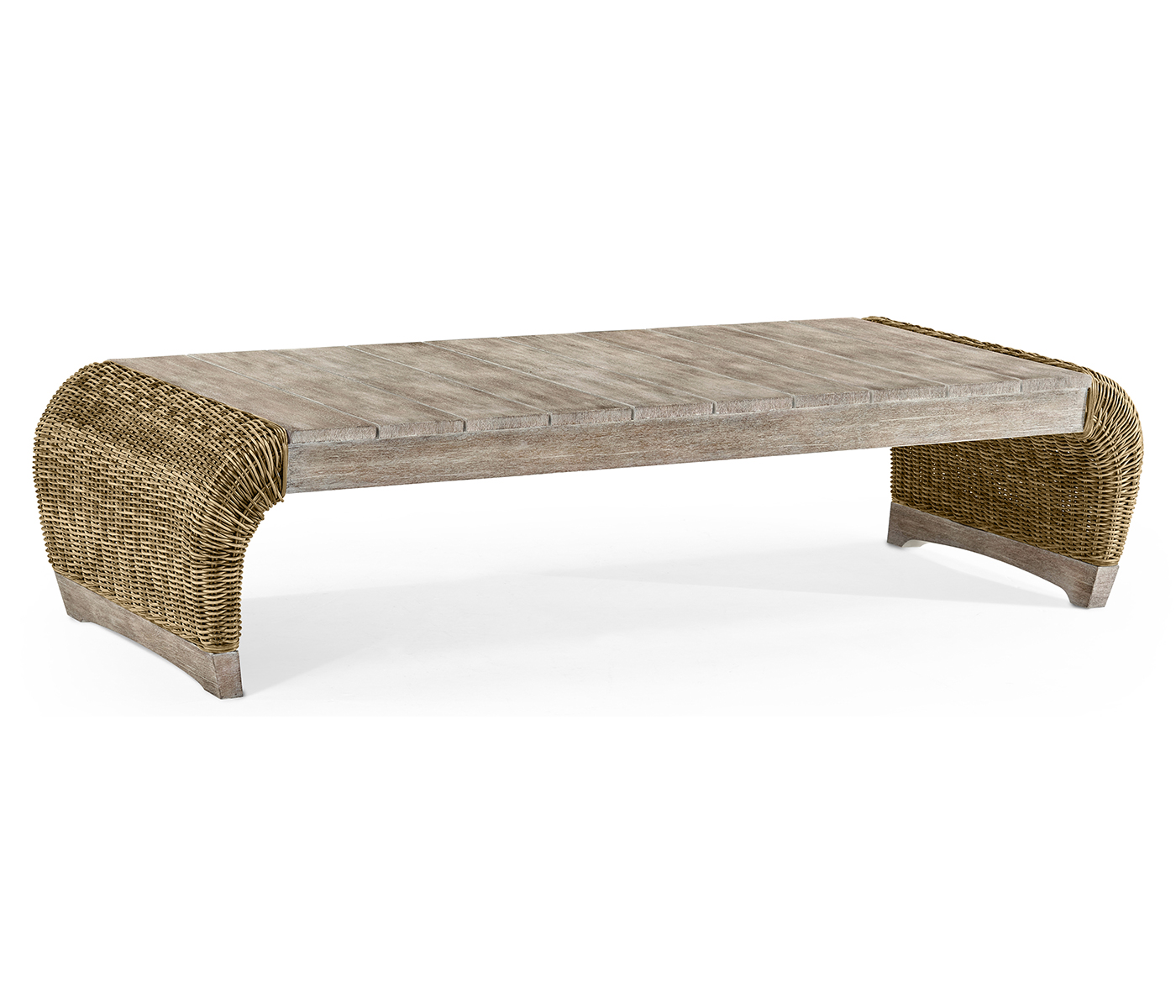 Rectangular Navajo Sand & Rattan Cocktail Table with Curved Ends