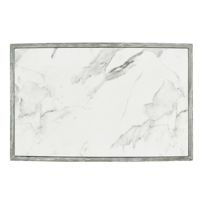 Rectangular Cloudy Grey & Faux White Marble Storage End Table