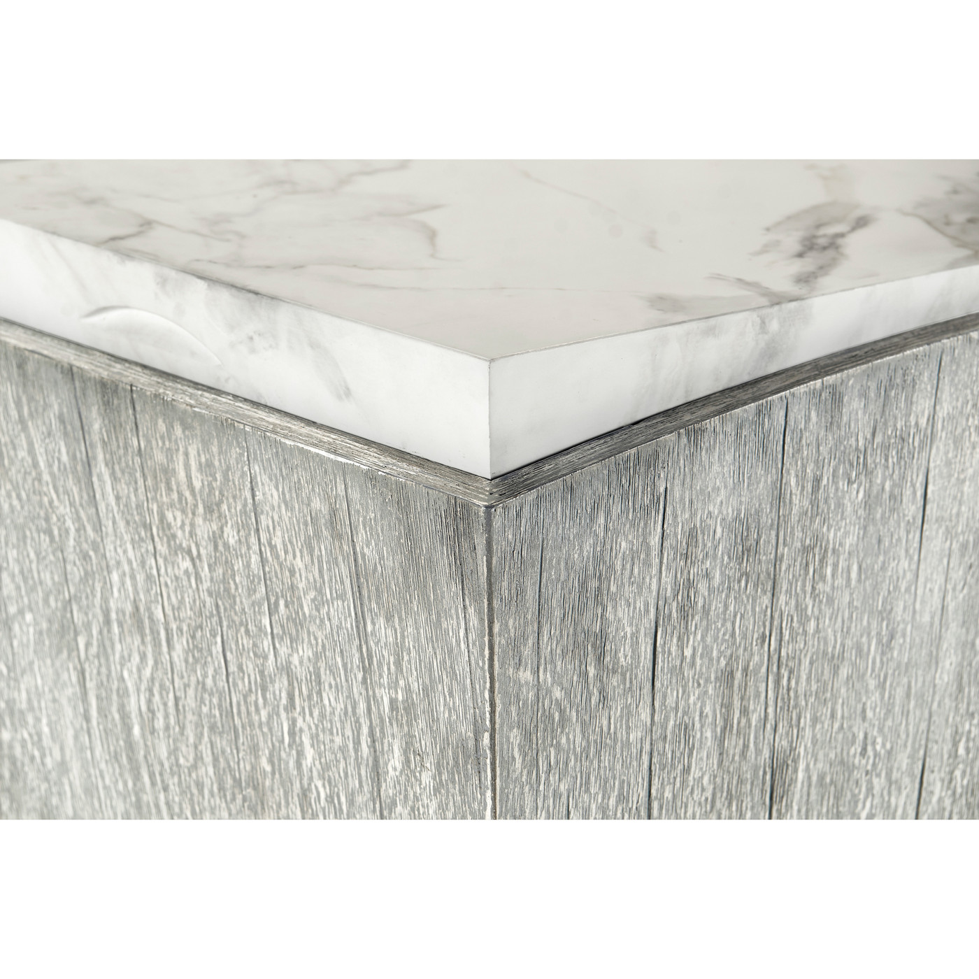 Rectangular Cloudy Grey & Faux White Marble Storage End Table