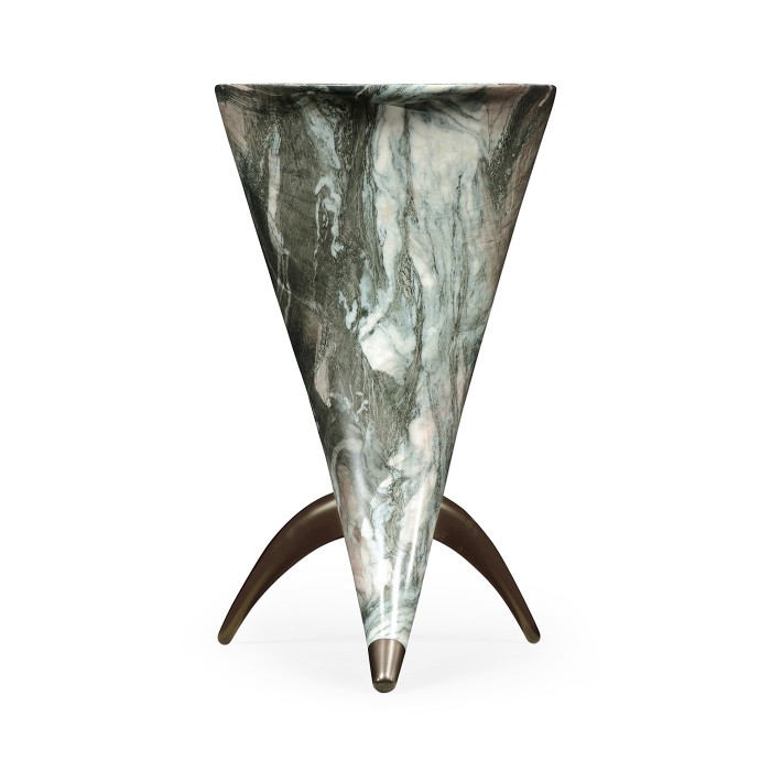 Horn Shaped Faux Black & Grey Marble End Table