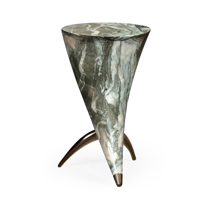 Horn Shaped Faux Black & Grey Marble End Table