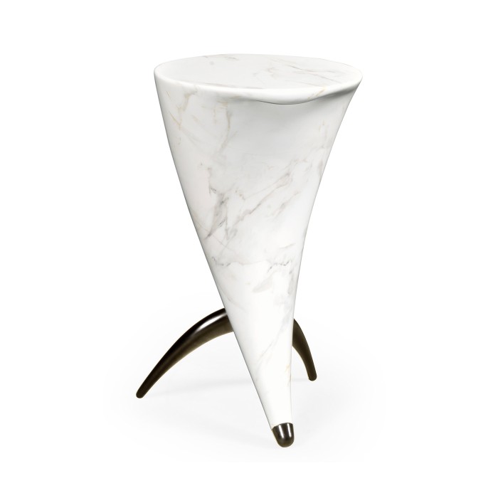 Horn Shaped Faux White & Grey Marble End Table
