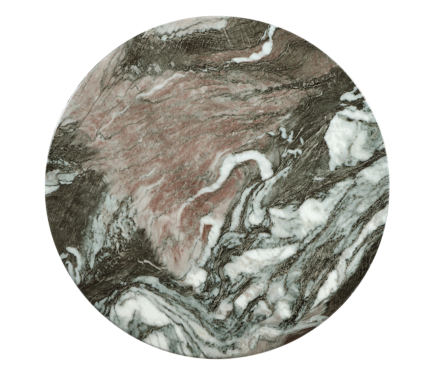 Round to L-Shape Faux Black & Grey Marble End Table
