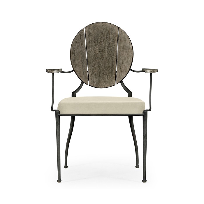 Circle Back Grey & Iron Dining Arm Chair