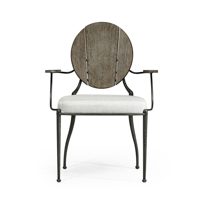 Circle Back Grey & Iron Dining Arm Chair