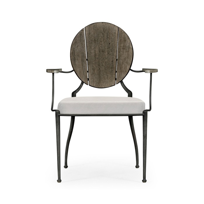 Circle Back Grey & Iron Dining Arm Chair