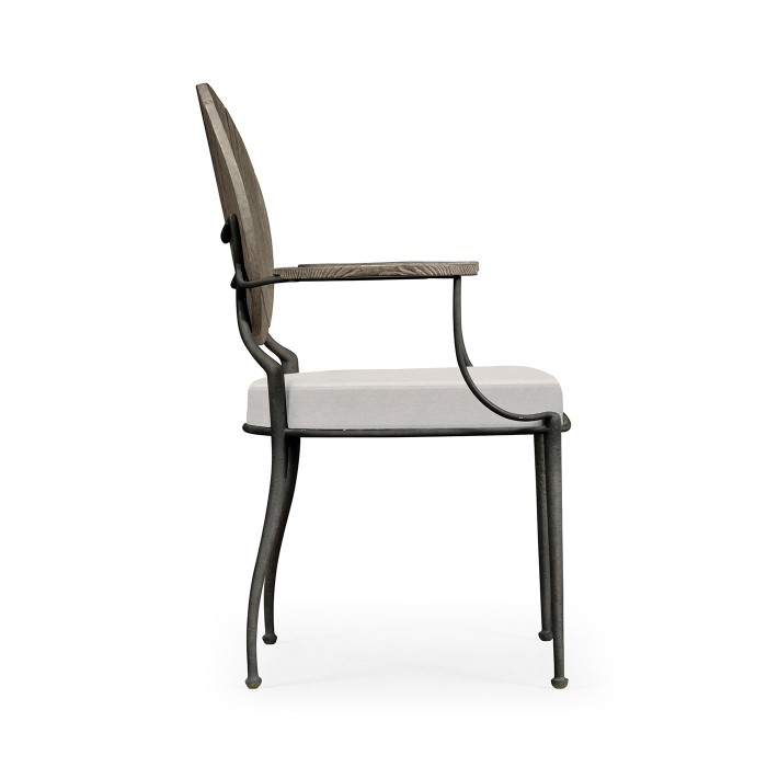 Circle Back Grey & Iron Dining Arm Chair