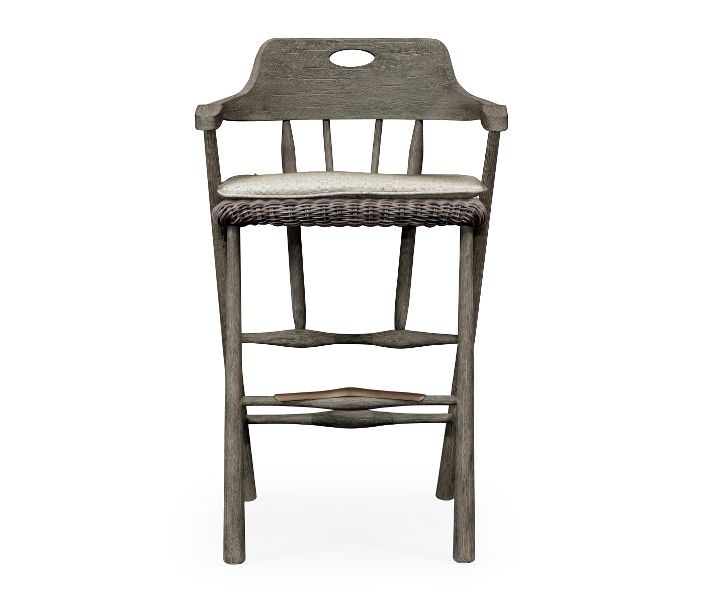 Smokers Style Grey & Rattan Bar Stool with Cushion