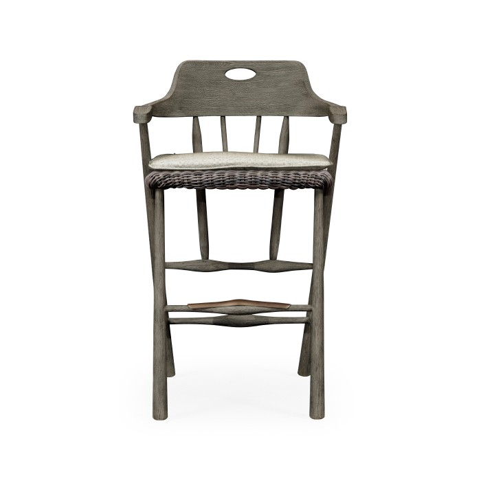 Smokers Style Grey & Rattan Bar Stool with Cushion