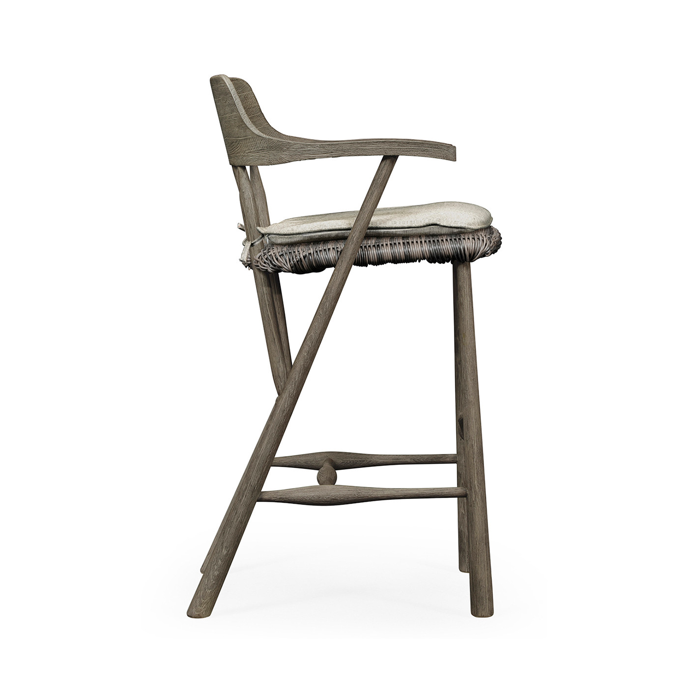 Smokers Style Grey & Rattan Bar Stool with Cushion
