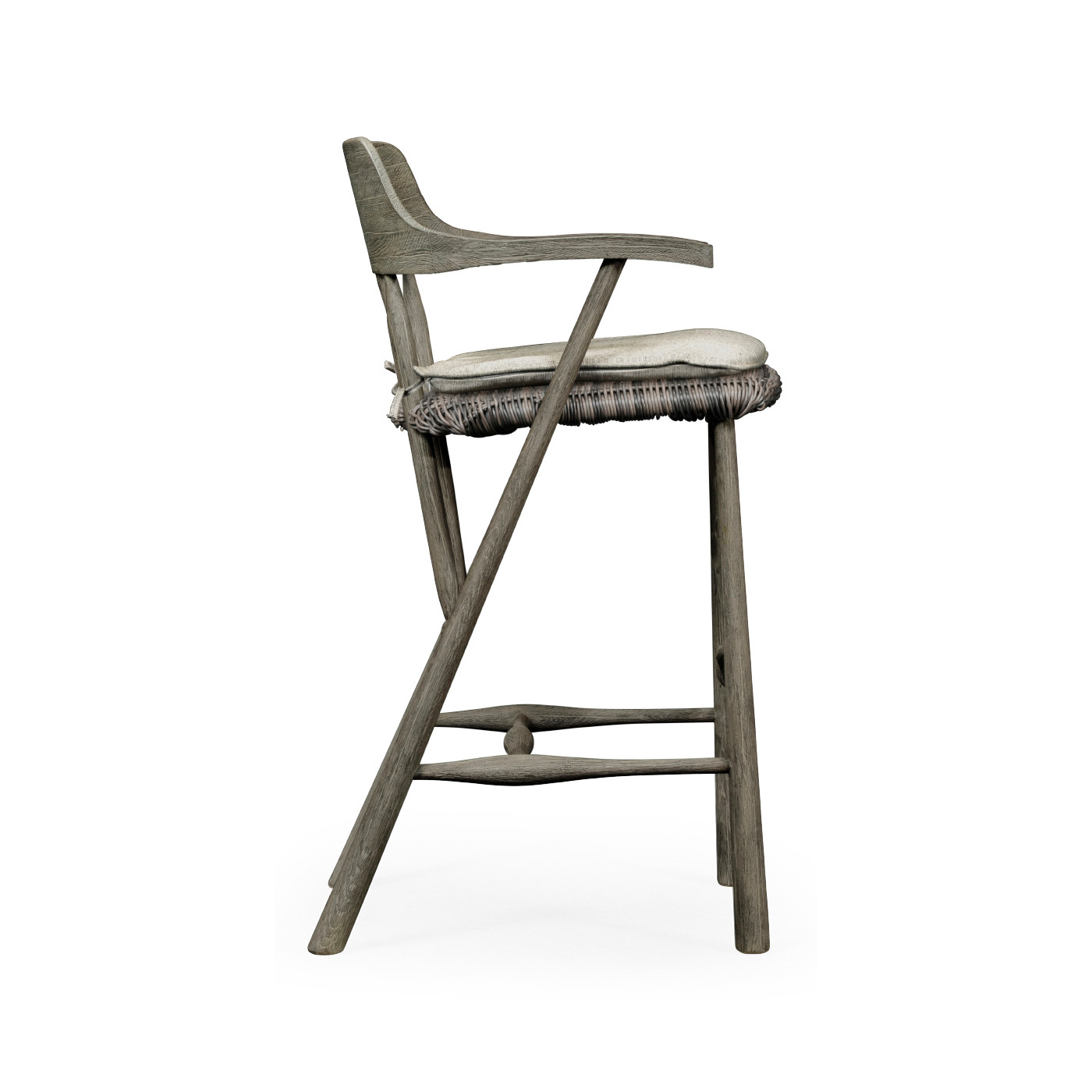 Smokers Style Grey & Rattan Bar Stool with Cushion