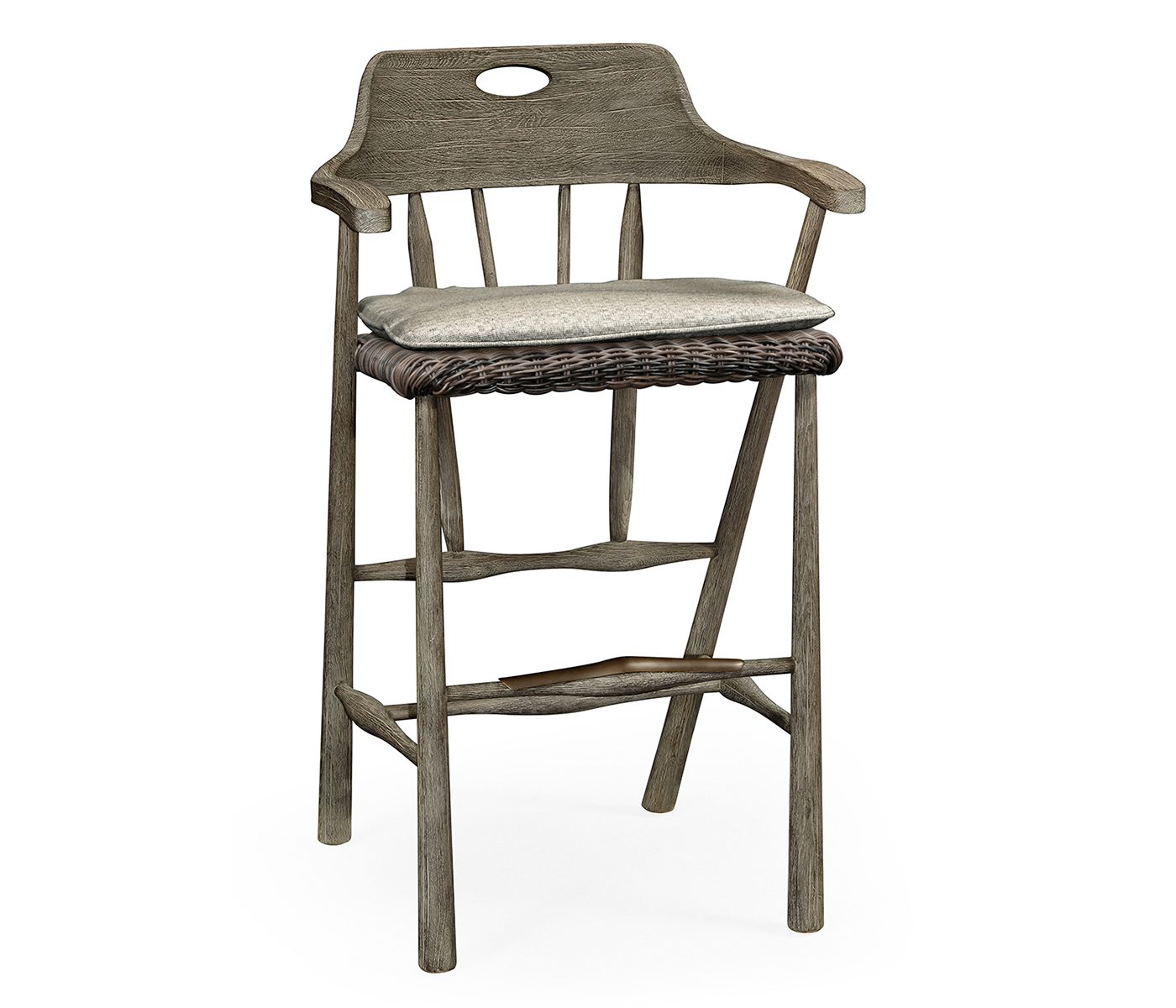 Smokers Style Grey & Rattan Bar Stool with Cushion
