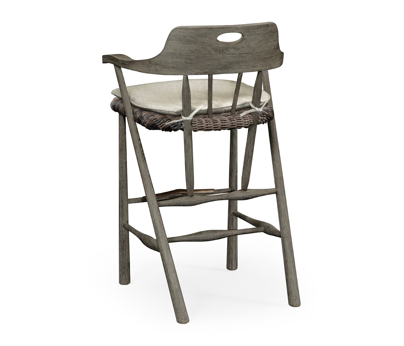Smokers Style Grey & Rattan Bar Stool with Cushion