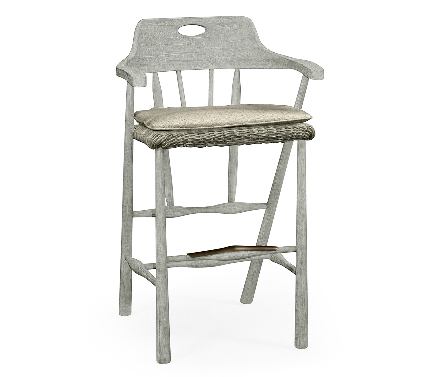 Smokers Style Cloudy Grey & Rattan Bar Stool with Cushion
