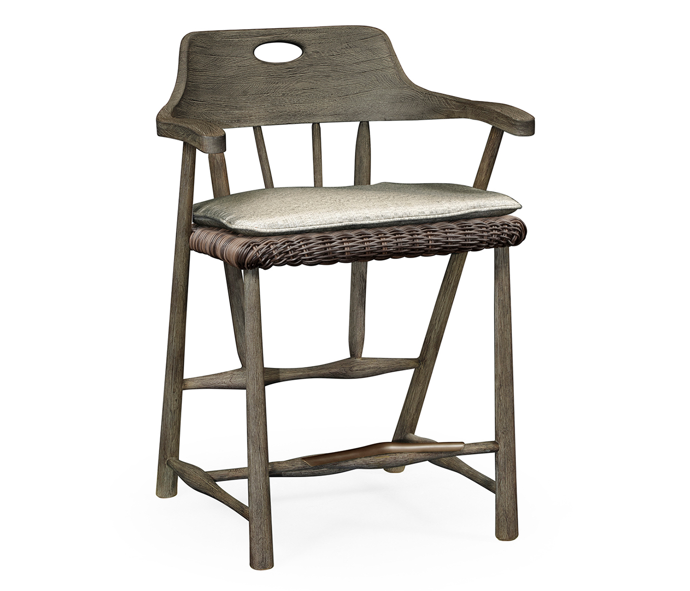 Smokers Style Grey & Rattan Counter Stool with Cushion