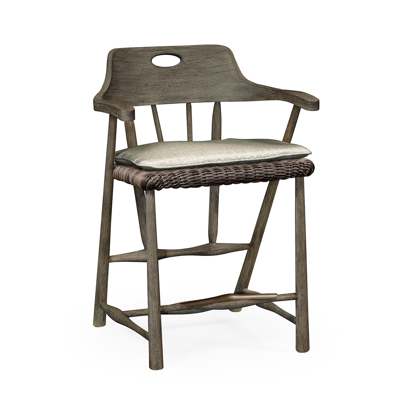 Smokers Style Grey & Rattan Counter Stool with Cushion