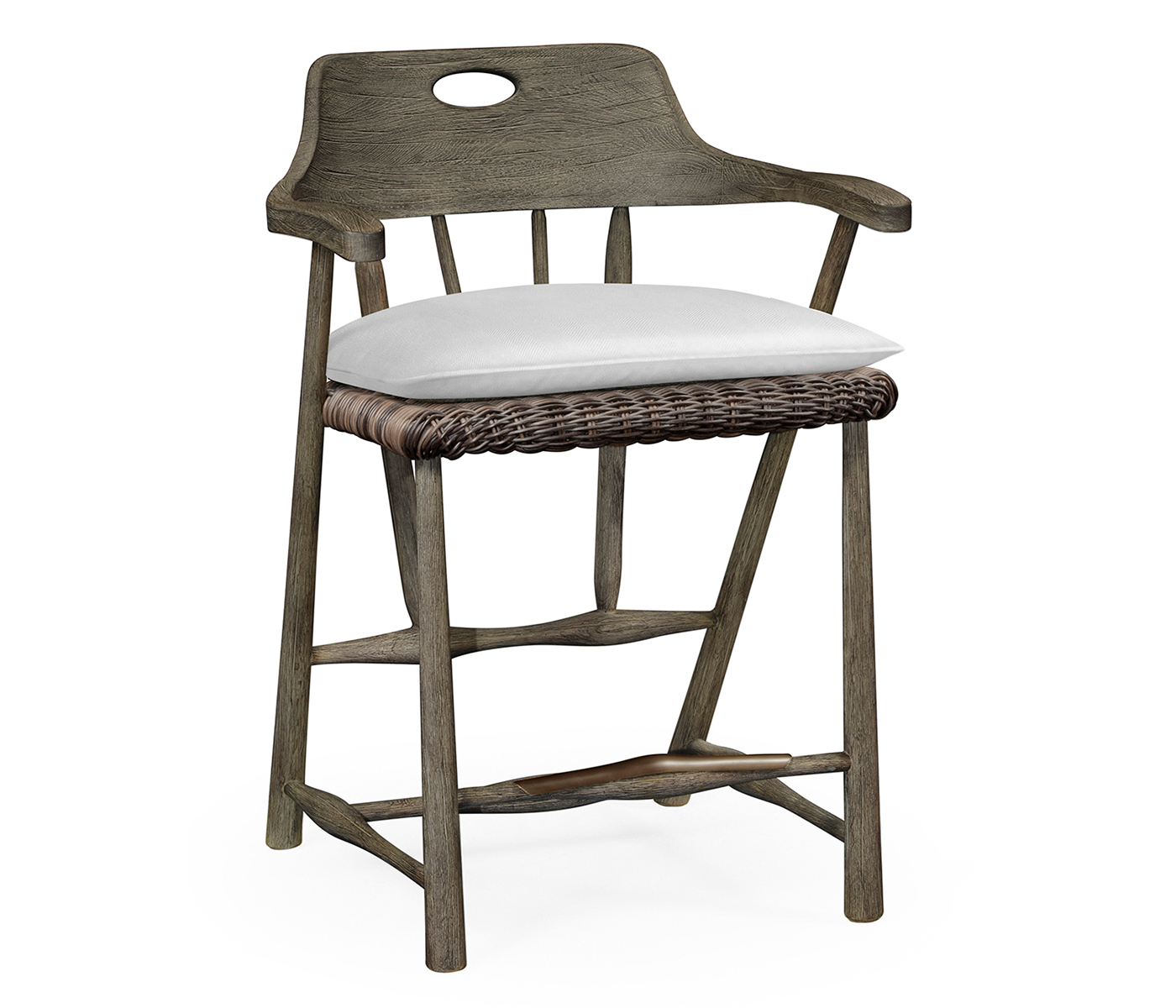 Smokers Style Grey & Rattan Counter Stool with Cushion