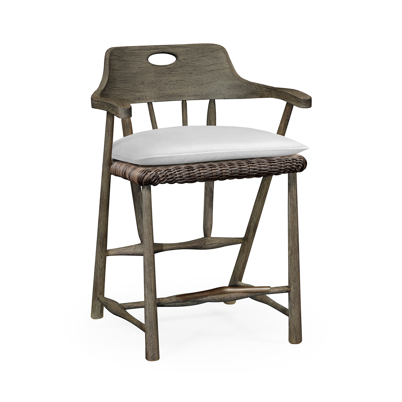 Smokers Style Grey & Rattan Counter Stool with Cushion