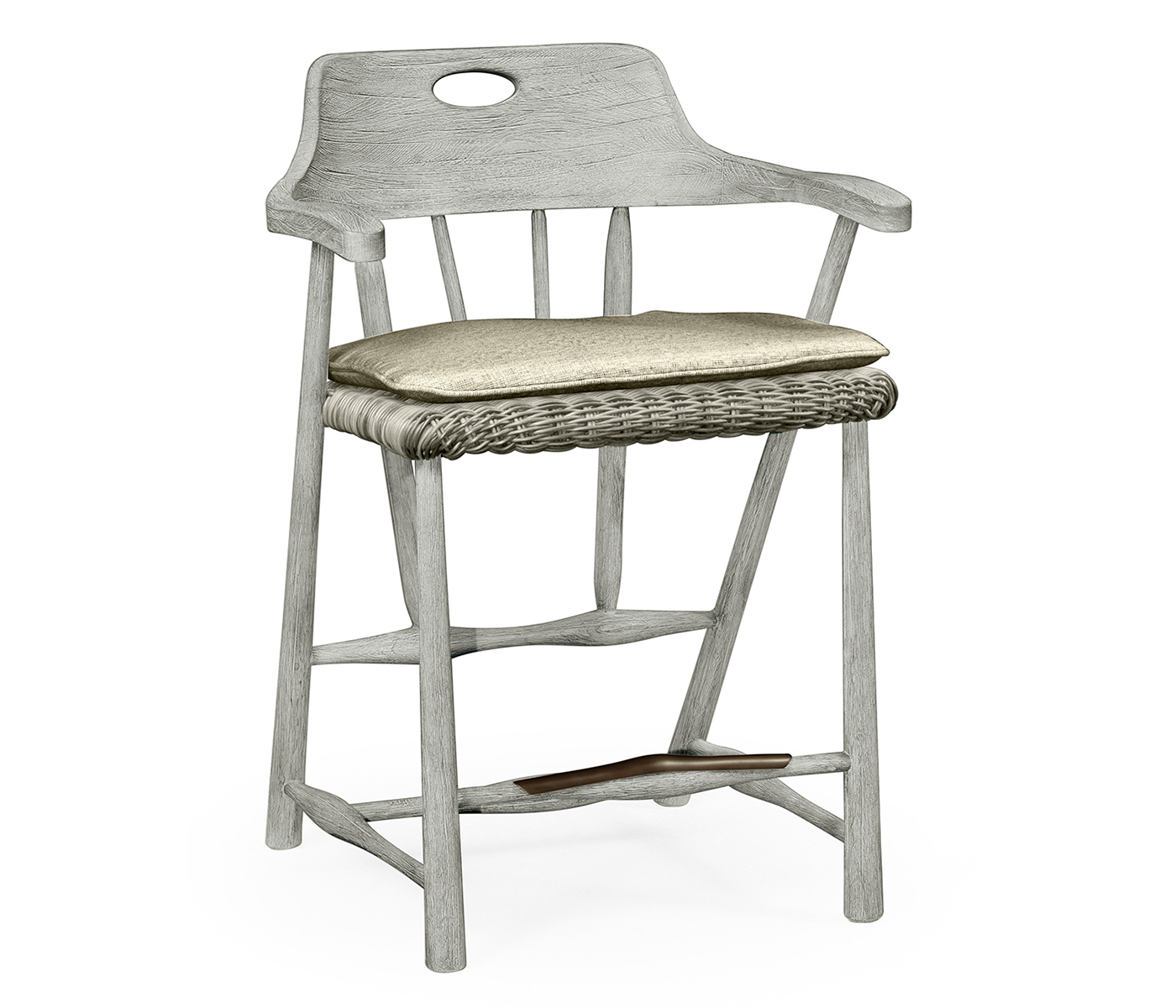 Smokers Style Cloudy Grey & Rattan Counter Stool with Cushion