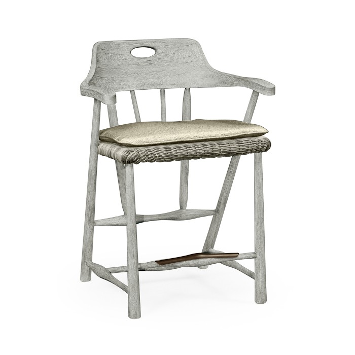 Smokers Style Cloudy Grey & Rattan Counter Stool with Cushion