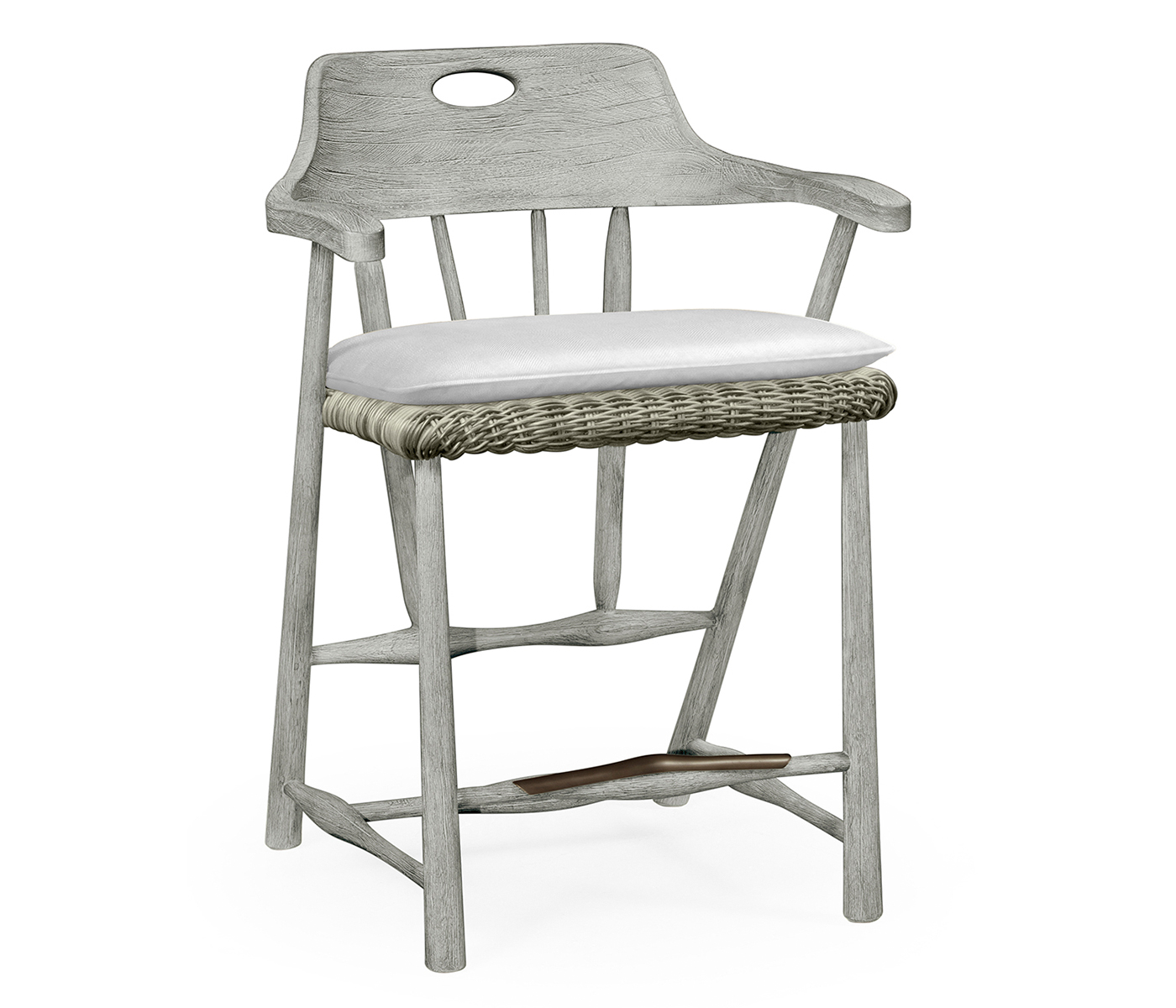 Smokers Style Cloudy Grey & Rattan Counter Stool with Cushion